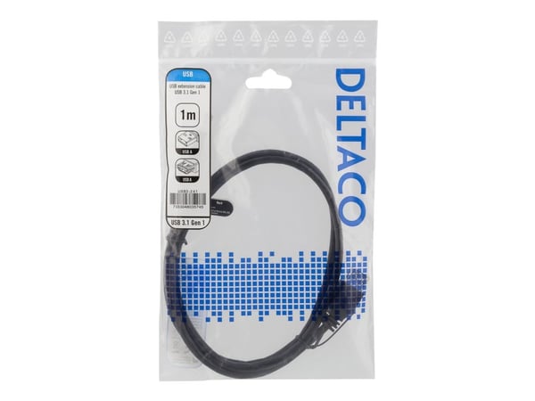 DELTACO USB3-241 - USB-jatkojohto - USB Type A (naaras) - USB Type A (uros) - USB 3.1 Gen 1 - 1 m - musta