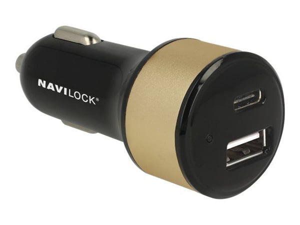 Navilock Car charger - Bilstrømadapter - 3 A (USB, 24 pin USB-C) - svart