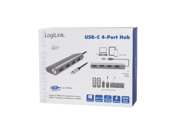 LogiLink UA0309, USB 3.2 Gen 1 (3.1 Gen 1) Type-C, USB 3.2 Gen 1 (3.1 Gen 1) Type-A, 5000 Mbit/s, Grå, Android
