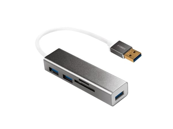LogiLink UA0306, USB 3.2 Gen 1 (3.1 Gen 1) Type-A, Sølv, Hvit, MicroSD (TransFlash), SD, USB 3.2 Gen 1 (3.1 Gen 1) Type-A, 0,15 m