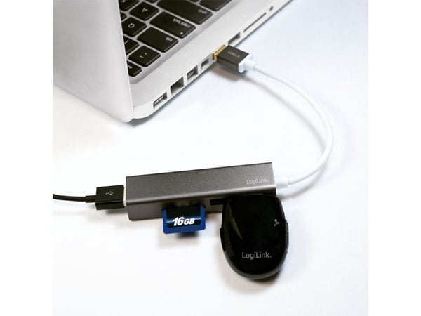 LogiLink UA0306, USB 3.2 Gen 1 (3.1 Gen 1) Type-A, Sølv, Hvit, MicroSD (TransFlash), SD, USB 3.2 Gen 1 (3.1 Gen 1) Type-A, 0,15 m