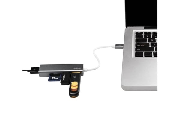 LogiLink UA0306, USB 3.2 Gen 1 (3.1 Gen 1) Type-A, Sølv, Hvit, MicroSD (TransFlash), SD, USB 3.2 Gen 1 (3.1 Gen 1) Type-A, 0,15 m