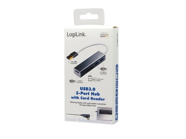 LogiLink UA0306, USB 3.2 Gen 1 (3.1 Gen 1) Type-A, Sølv, Hvit, MicroSD (TransFlash), SD, USB 3.2 Gen 1 (3.1 Gen 1) Type-A, 0,15 m