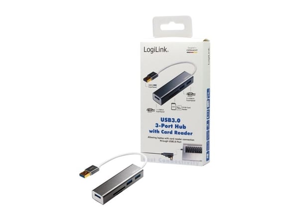 LogiLink UA0306, USB 3.2 Gen 1 (3.1 Gen 1) Type-A, Sølv, Hvit, MicroSD (TransFlash), SD, USB 3.2 Gen 1 (3.1 Gen 1) Type-A, 0,15 m