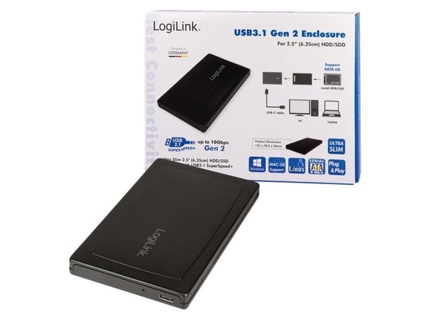 LogiLink UA0292, HDD/SSD-kabinett, 2.5", SATA, Serial ATA II, Serial ATA III, 10 Gbit/s, USB-tilkobling, Sort