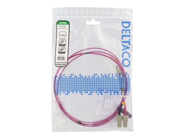 DELTACO LCSC-711 - Nettverkskabel - LC multimodus (hann) til SC flermodus (hann) - 1.5 m - fiberoptisk - 50 / 125 mikroner - OM4 - halogenfri