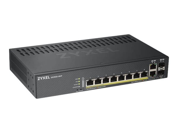 Zyxel GS1920-8HPv2 - Switch - smart - 8 x 10/100/1000 (PoE+) + 2 x kombo-Gigabit SFP - stasjonær, veggmonterbar - PoE+ (130 W)
