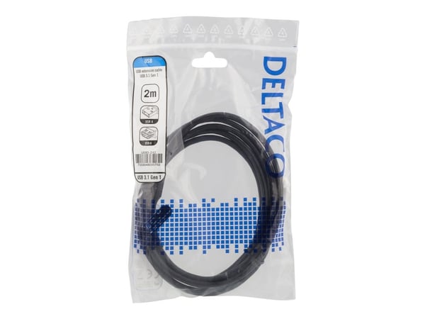 DELTACO USB3-242 - USB-jatkojohto - USB Type A (naaras) - USB Type A (uros) - USB 3.1 Gen 1 - 2 m - musta