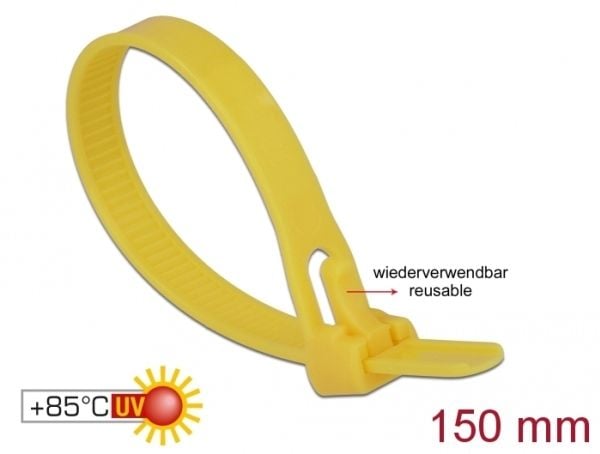 DeLOCK 18760, Avattava johdinside, Nailon, Keltainen, 150 mm, 7,5 mm, 100 kpl