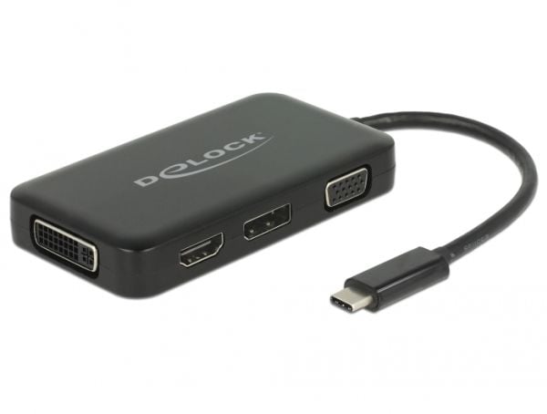 Delock - Ekstern videoadapter - USB-C - DVI, HDMI, DisplayPort, VGA - svart