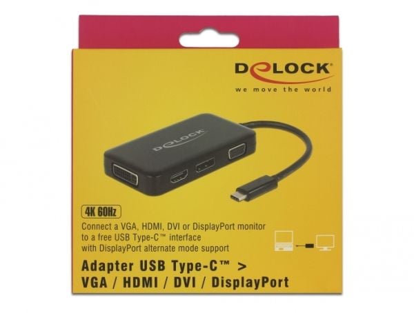 Delock - Ekstern videoadapter - USB-C - DVI, HDMI, DisplayPort, VGA - svart