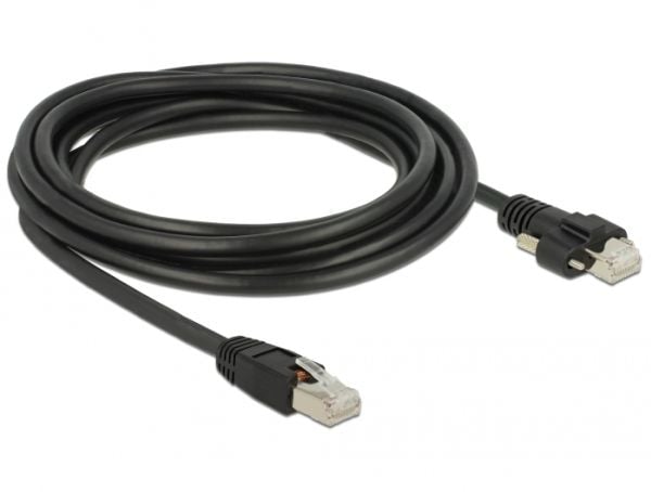 Delock - Koblingskabel - RJ-45 (hann) skrubar til RJ-45 (hann) - 3 m - skjermet, beskyttet tvunnet parkabel (STTP) - CAT 6 - svart