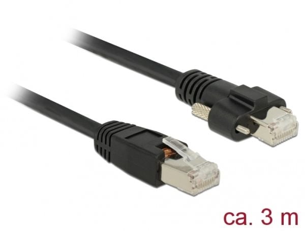Delock - Koblingskabel - RJ-45 (hann) skrubar til RJ-45 (hann) - 3 m - skjermet, beskyttet tvunnet parkabel (STTP) - CAT 6 - svart