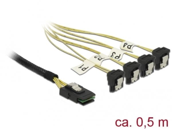 Delock - SATA/SAS-kabel - SAS 6Gbit/s - Mini SAS (SFF-8087) (P) til SATA (R) vinklet - 50 cm