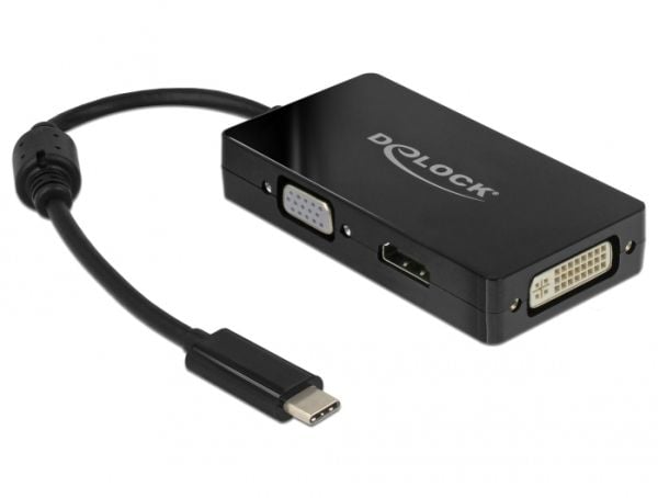 Delock - Ekstern videoadapter - USB-C - DVI, HDMI, VGA - svart