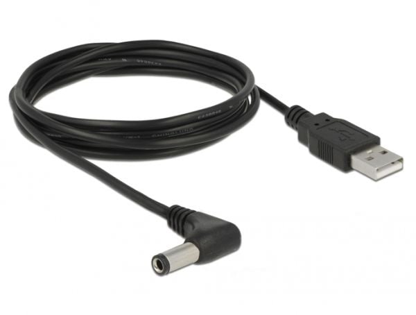Delock - Strömkabel - Växelströmsjack 5,5 x 2,5 mm (hane) vinklad till USB (endast ström) (hane) - 1.5 m - svart