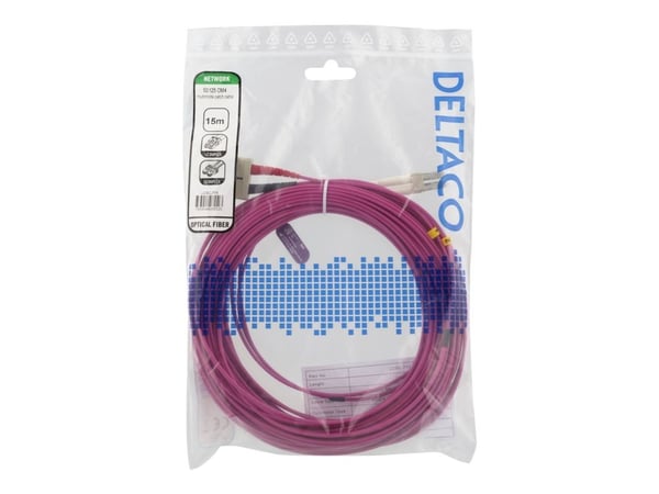 DELTACO LCSC-715 - Nettverkskabel - LC multimodus (hann) til SC flermodus (hann) - 15 m - fiberoptisk - 50 / 125 mikroner - OM4 - halogenfri