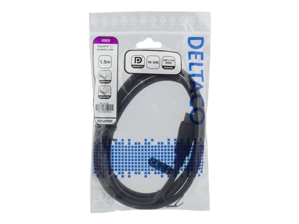 DELTACO DP-1015D - DisplayPort-kabel - DisplayPort (hann) til DisplayPort (hann) - DisplayPort 1.2 - 1.5 m - 4K-støtte - svart