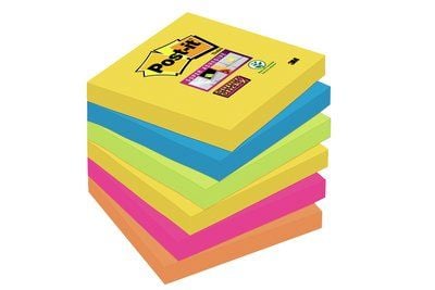 Post-it Super Sticky Rio de Janeiro 654-6SS-RIO-EU - Noter - 76 x 76 mm - 540 ark (6 x 90) - neongul, middelhavsblå, neongrønn, fuksia, neonoransje