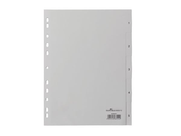 Durable 650510, Numeriska registerflikar, Polypropylen (PP), Grå, Poträtt, A4, 230 mm