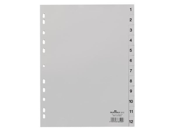 Durable 651410, Months tab index, Polypropylen (PP), Grå, Portrett, A4, 230 mm