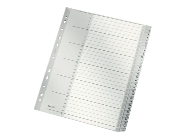 Leitz - Inndeler - 31 deler - fortrykt: 1-31 - for A4 (210 x 297 mm) - med fliker - grå