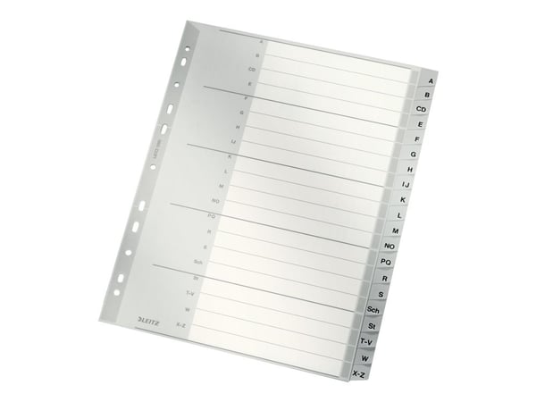 Leitz - Inndeler - 20 deler - fortrykt: A-Z - for A4 (210 x 297 mm) - med fliker - grå
