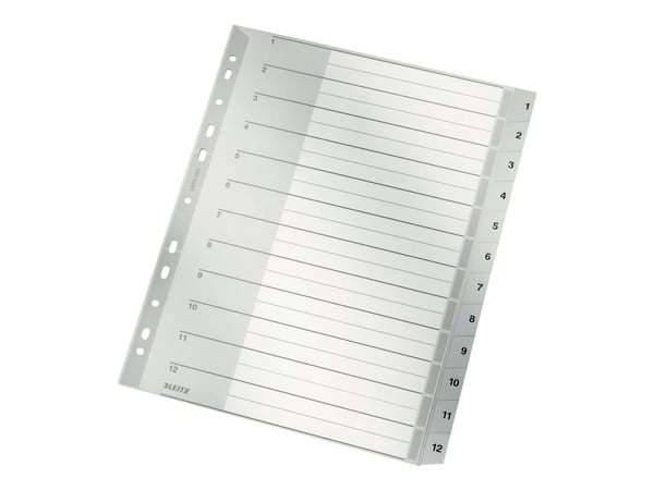 Leitz - Inndeler - 12 deler - fortrykt: 1-12 - for A4 Extra (235 × 322 mm) - med fliker - grå