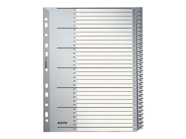 Leitz - Inndeler - 31 deler - fortrykt: 1-31 - for A4 (210 x 297 mm) - med fliker - grå