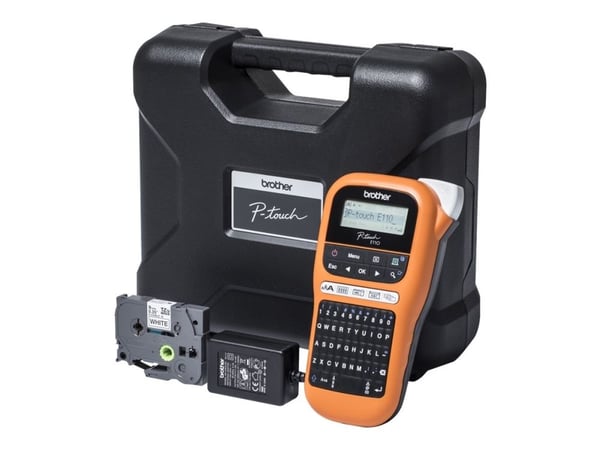 Brother P-Touch PT-E110VP - Etikettmaker - S/H - termotransfer - Rull (1,2 cm) - 180 dpi - inntil 20 mm/sek - kutter - 2-linjers utskrift - svart, ...