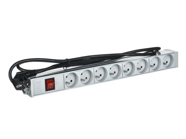 DIGITUS Professional A-19-STRIP-2-IMP - Strømfordelerenhet (kan monteres i rack) - AC 250 V - inngang: strøm - utgangskontakter: 8 - 1U - 19"