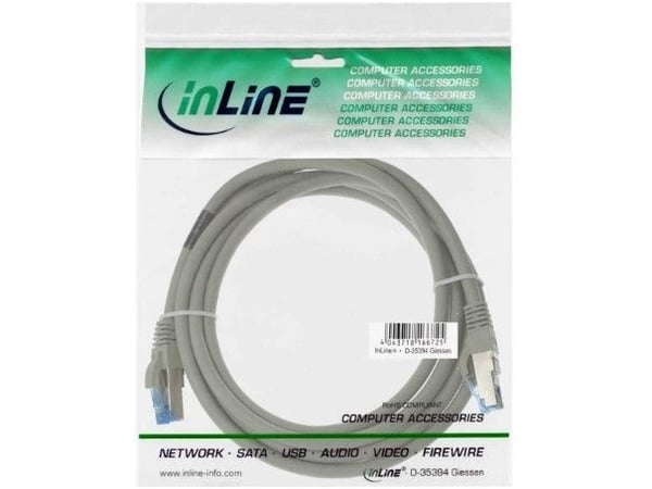 InLine 4043718249558, 15 m, Cat6a, S/FTP (S-STP), RJ-45, RJ-45, Grå