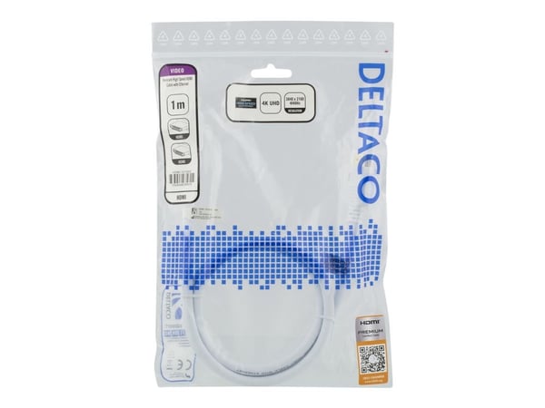 DELTACO HDMI-1010AD - HDMI-kabel med Ethernet - HDMI hann til HDMI hann - 1 m - hvit - 4K-støtte