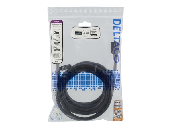 DELTACO HDMI-1030D - HDMI-kabel med Ethernet - HDMI hann til HDMI hann - 3 m - svart - 4K-støtte