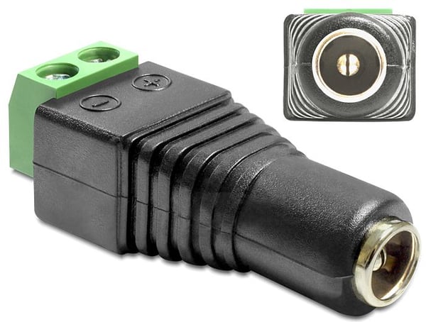 DeLOCK 65485, DC 2.5 x 5.5 mm, 2p, Musta, Vihreä