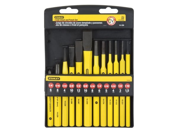 Stanley 4-18-299, Spademeisel, Kromvanadiumstål, Sort, Gult, 220 mm, 1 kg
