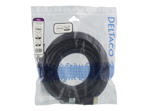 DELTACO HDMI-1070D - HDMI-kabel med Ethernet - HDMI hann til HDMI hann - 10 m - svart - 4K-støtte