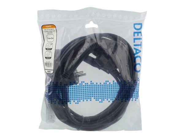 DELTACO - Sähköjohto - CEE 7/7 (han) til IEC 60320 C13 - 250 V - 10 A - 3 m - lajiteltu