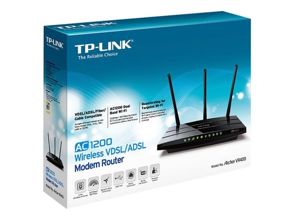 TP-Link Archer VR400 - Trådløs ruter - DSL-modem 4-portssvitsj - 1GbE - Wi-Fi 5 - Dobbeltbånd