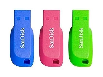SanDisk Cruzer Blade - USB-flashstasjon - 16 GB - USB 2.0 - blå, grønn, rosa (en pakke 3)