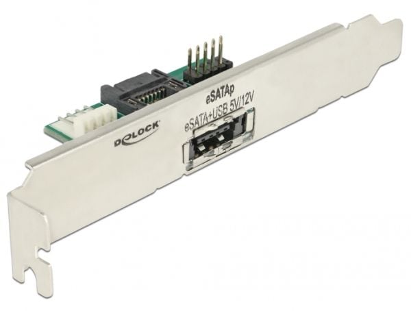 Delock Slot bracket 1 x eSATApd 5 V / 12 V - Intern til ekstern SATA-panel - 4-pin mini-strømkontakt, SATA, 9-pins USB-header til 11 pin USB/eSATA ...