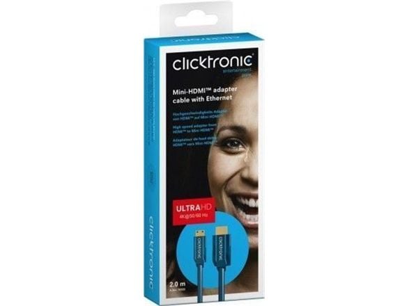 ClickTronic Mini-HDMI, 2m, 2m, HDMI Type C (Mini), HDMI Type A (Standard), 10,2 Gbit/sek, Blå