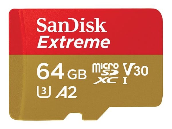 SanDisk Extreme - Flash-minneskort (microSDXC till SD-adapter inkluderad) - 64 GB - A2 / Video Class V30 / UHS-I U3 / Class10 - mikroSDXC UHS-I