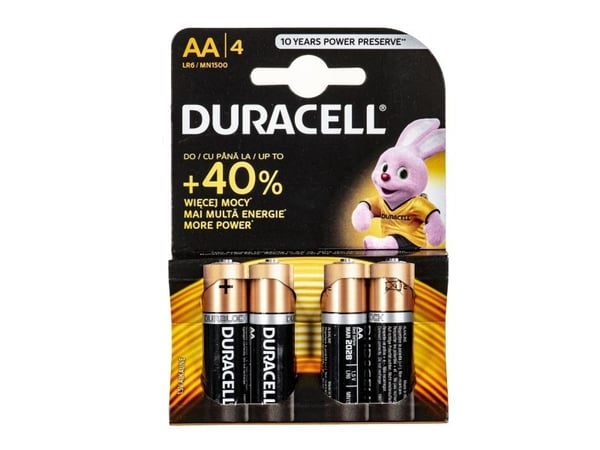 Duracell AA LR6, Kertakäyttöinen akku, AA, Alkali, 1,5 V, 4 kpl, Kupla