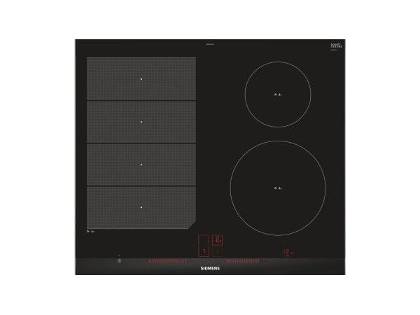 Siemens iQ700 EX675LEC1E - Induksjonskomfyrtopp - 4 plater - Nisje - bredde: 56 cm - dybde: 49 cm - svart - med sidepynt av rustfritt stål, - med f...