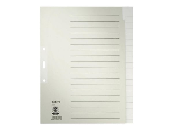 LEITZ duggpapirmapper, blanke, A4 overstørrelse, 20-delt grå, 100 g/m², perforering: 80 mm, med hullforsterkning av (1220-00-85)