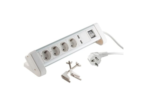 Pöydän pistorasia 4-kertainen USB-lataustoiminnolla alumiini valkoinen