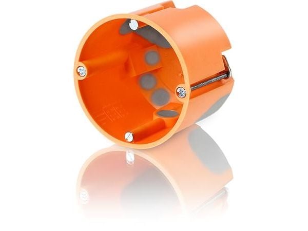 Eturasia 1 moduuli tuulenpitävä Ø68 mm, 61 mm syvä, kiinnitysruuveilla. Oranssi eurokotelo. PVC-vapaa