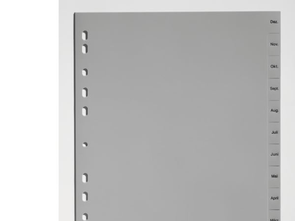 DURABLE - Inndeler - 12 deler - fortrykt: Dez-Jan - for A4 (210 x 297 mm) - med fliker - grå