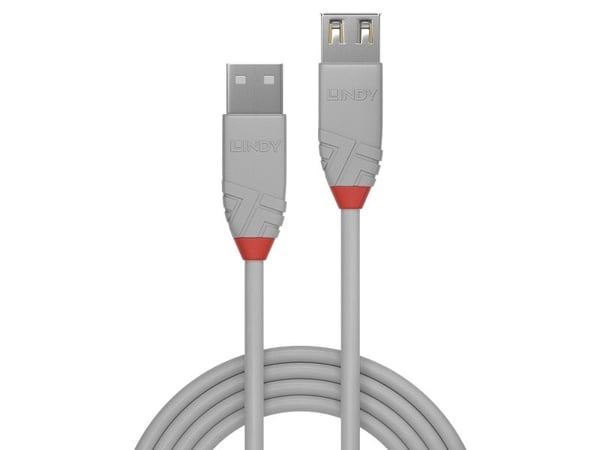 Lindy 36713, 2 m, USB A, USB A, USB 2.0, 0,48 Gbit/s, harmaa